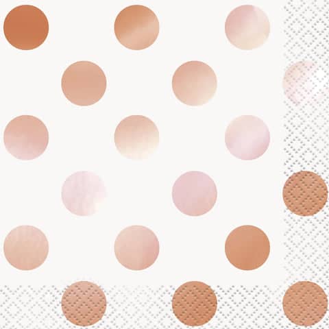 Rose Gold Dot Square Beverage Paper Napkins (16 Pack)