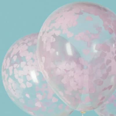 Baby Pink HEART Confetti Balloons 16" Latex (5 Pack)