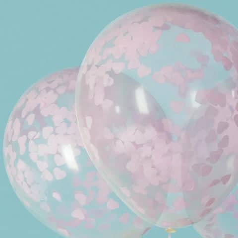 Baby Pink HEART Confetti Balloons 16" Latex (5 Pack)