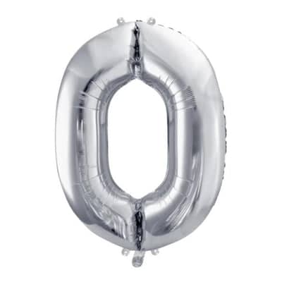 Silver Foil Number 0 Balloon 34"