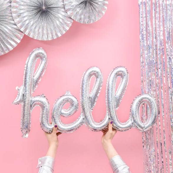 Hello Holographic Silver Foil Balloon