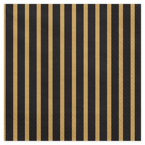 Black & Gold Stripe Square Paper Napkins 33cm (20 Pack)