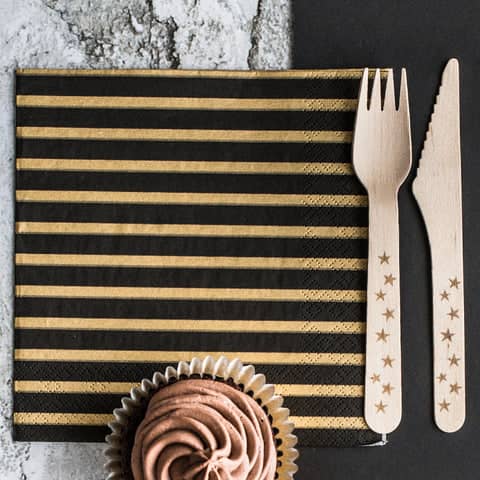 Black & Gold Stripe Square Paper Napkins 33cm (20 Pack)