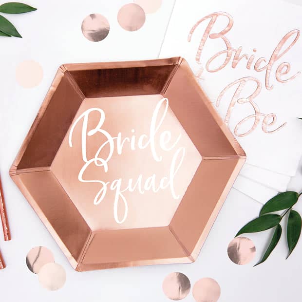 Rose Gold Bride Squad Paper Plates 23cm (6 Pack)