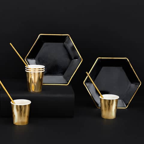 Black & Gold Plates 23cm (6 Pack)