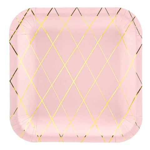 Pink & Gold Grid Pattern Plates 20cm (6 Pack)