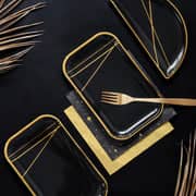 Black & Gold Rectangular Plates (6 Pack)