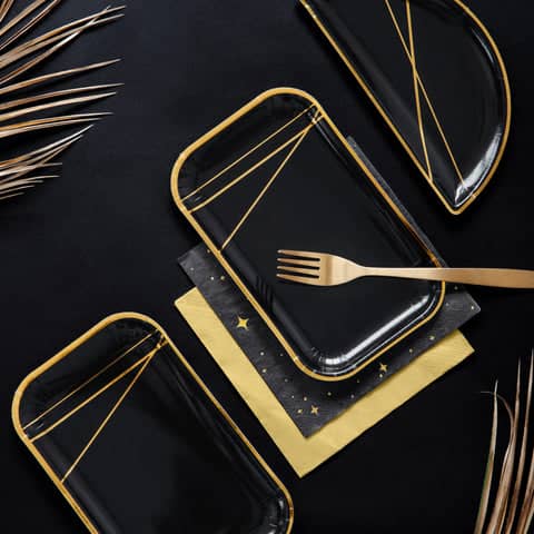 Black & Gold Rectangular Plates (6 Pack)