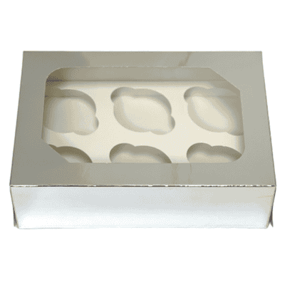 Metallic Silver Cupcake Box With Window (Holds 6)