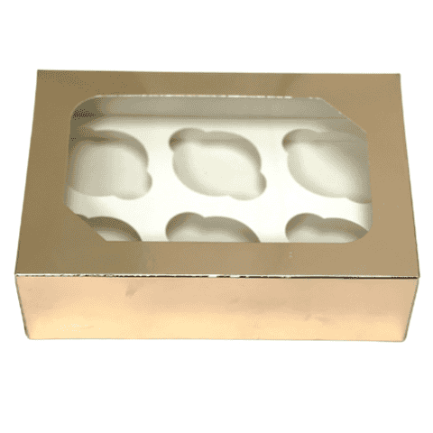 Metallic Rose Gold Cupcake Box With Window (Holds 6)