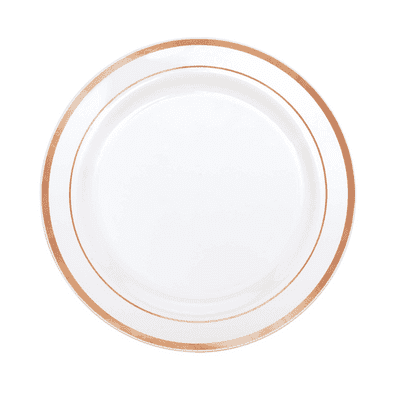 White & Rose Gold Trim Plastic Plates 18cm (6 Pack)