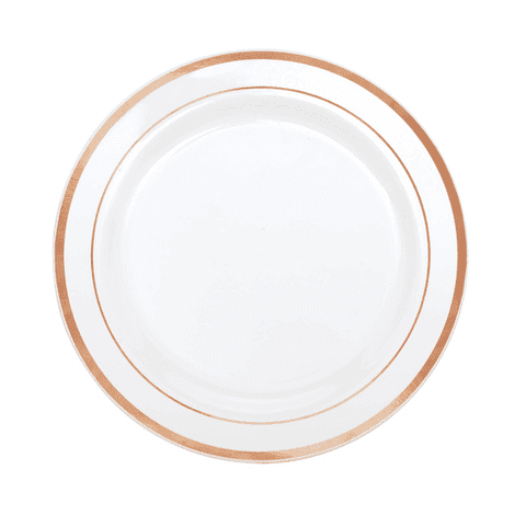 White & Rose Gold Trim Plastic Plates 18cm (6 Pack)