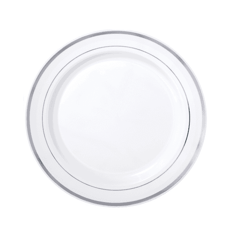 White & Silver Trim Plastic Plates 18cm (6 Pack)