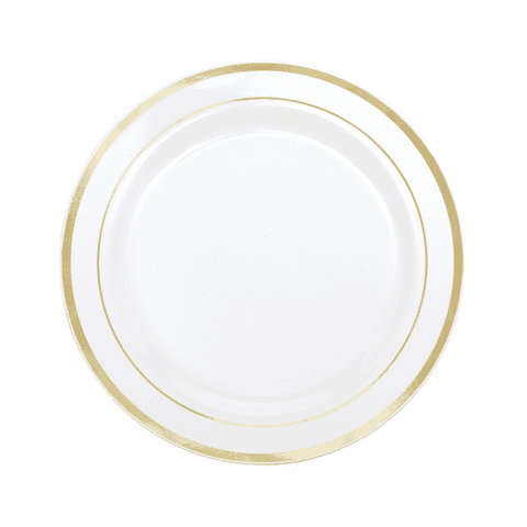 White & Gold Trim Plastic Plates 18cm (6 Pack)