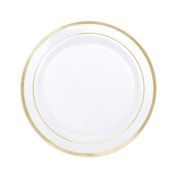 White & Gold Trim Plastic Plates 18cm (6 Pack)