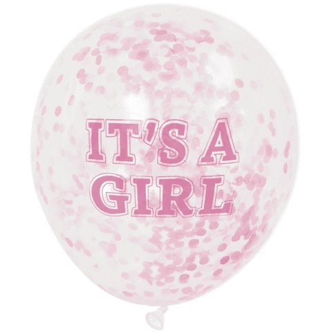 GIRL Pink Confetti Balloons 12" Latex (6 Pack)