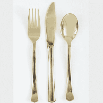 Metallic Gold Plastic Cutlery Reusable (18 Pack)