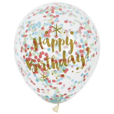 Happy Birthday Multi Colour Confetti Balloons 12" Latex (6 Pack)