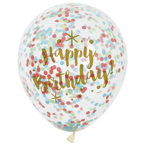 Happy Birthday Multi Colour Confetti Balloons 12" Latex (6 Pack)