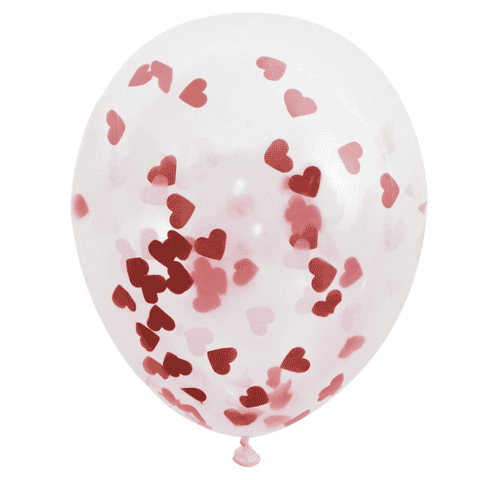 Red HEART Confetti Balloons 16" Latex (5 Pack)