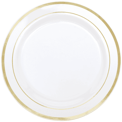 White & Gold Trim Plastic Plates 26cm (6 Pack)