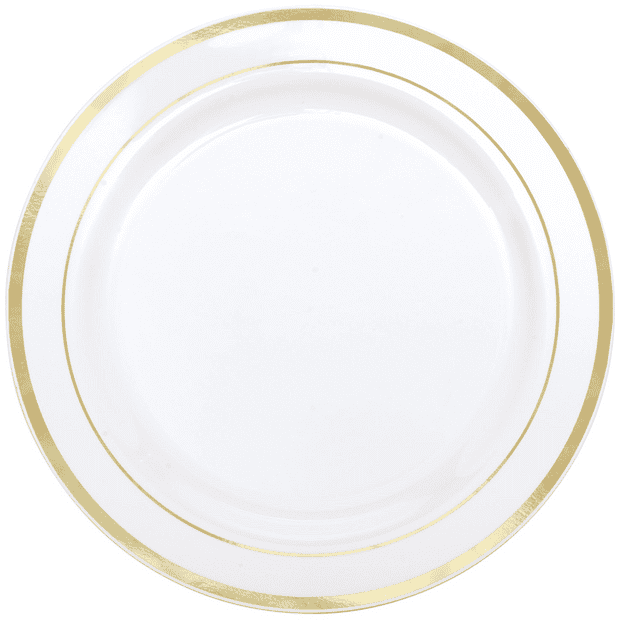 White & Gold Trim Plastic Plates 26cm (6 Pack)