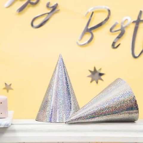 Holographic Silver Party Hats (6 Pack)